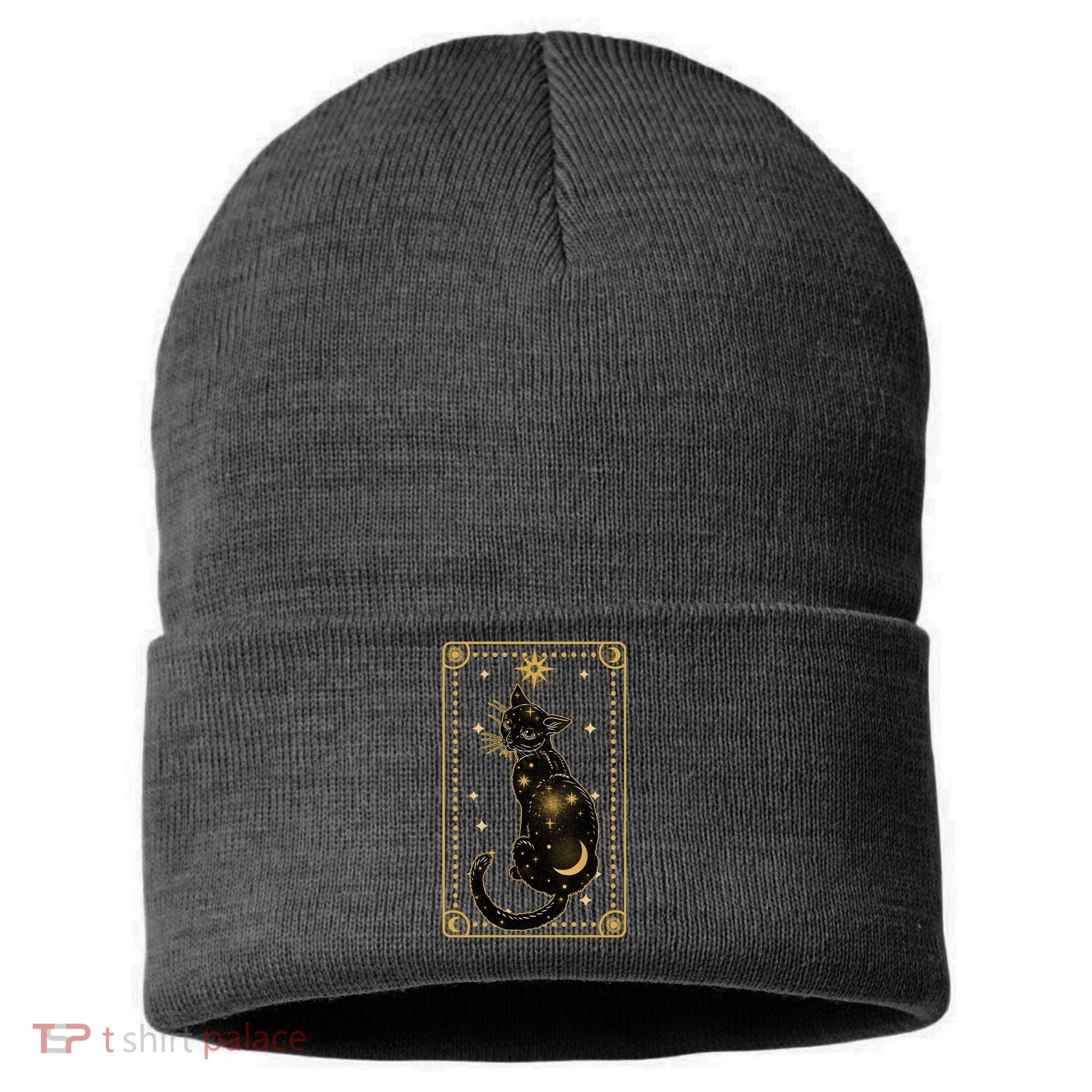 Elegant Galaxy Tarot Card Cat Sustainable Knit Beanie