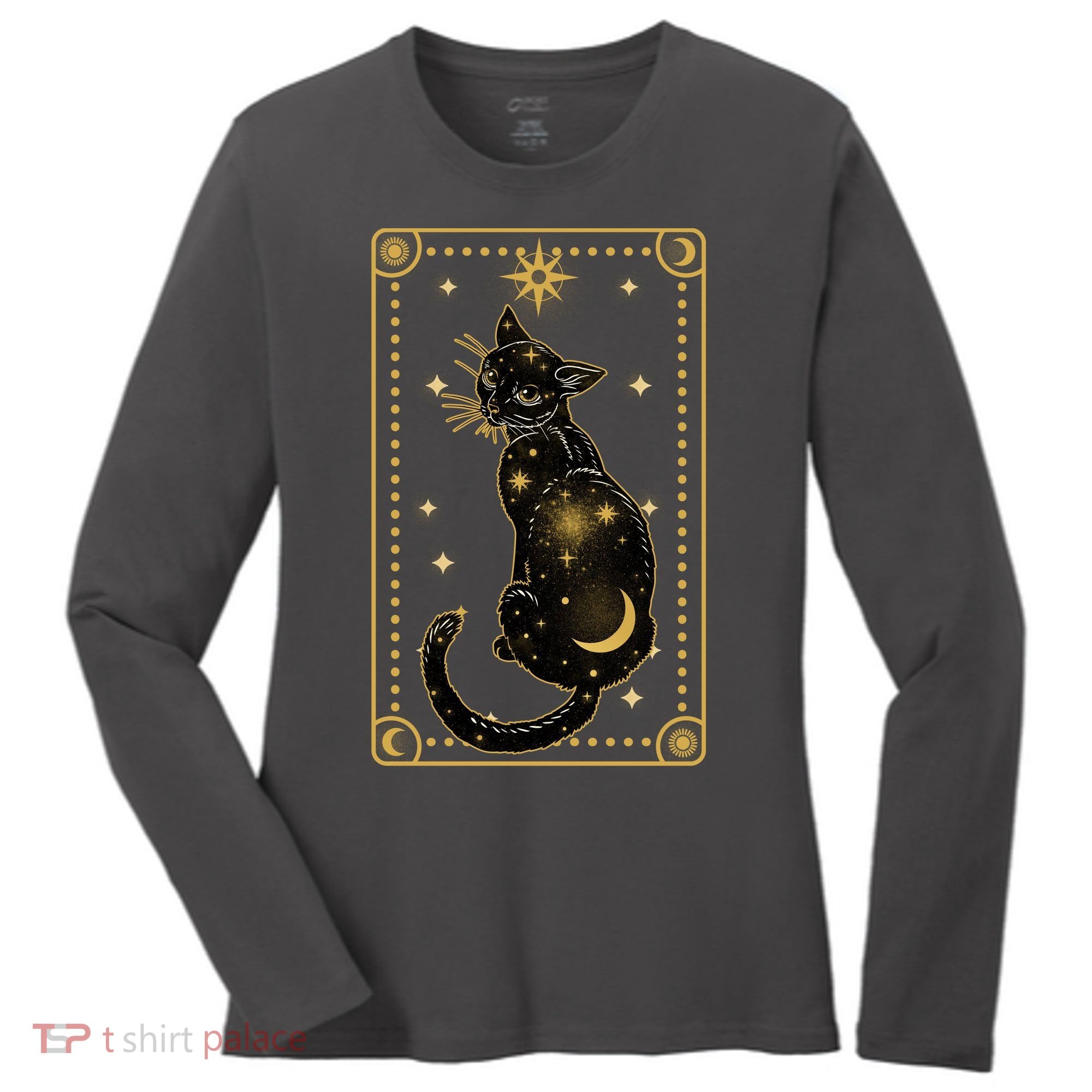 Elegant Galaxy Tarot Card Cat Women's Long Sleeve Shirt