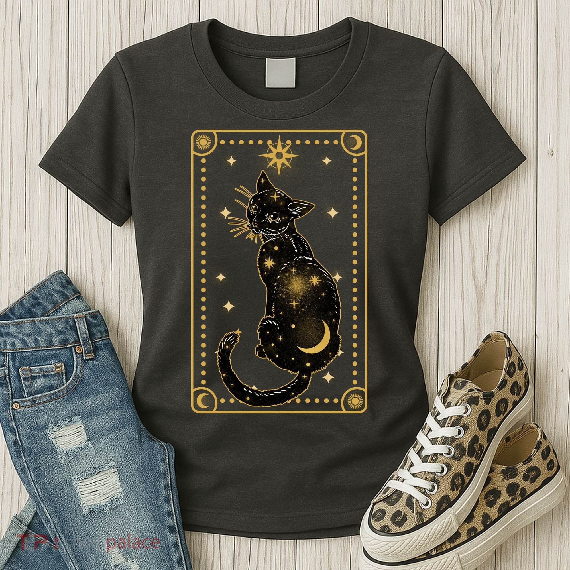 Elegant Galaxy Tarot Card Cat Women's T-Shirt