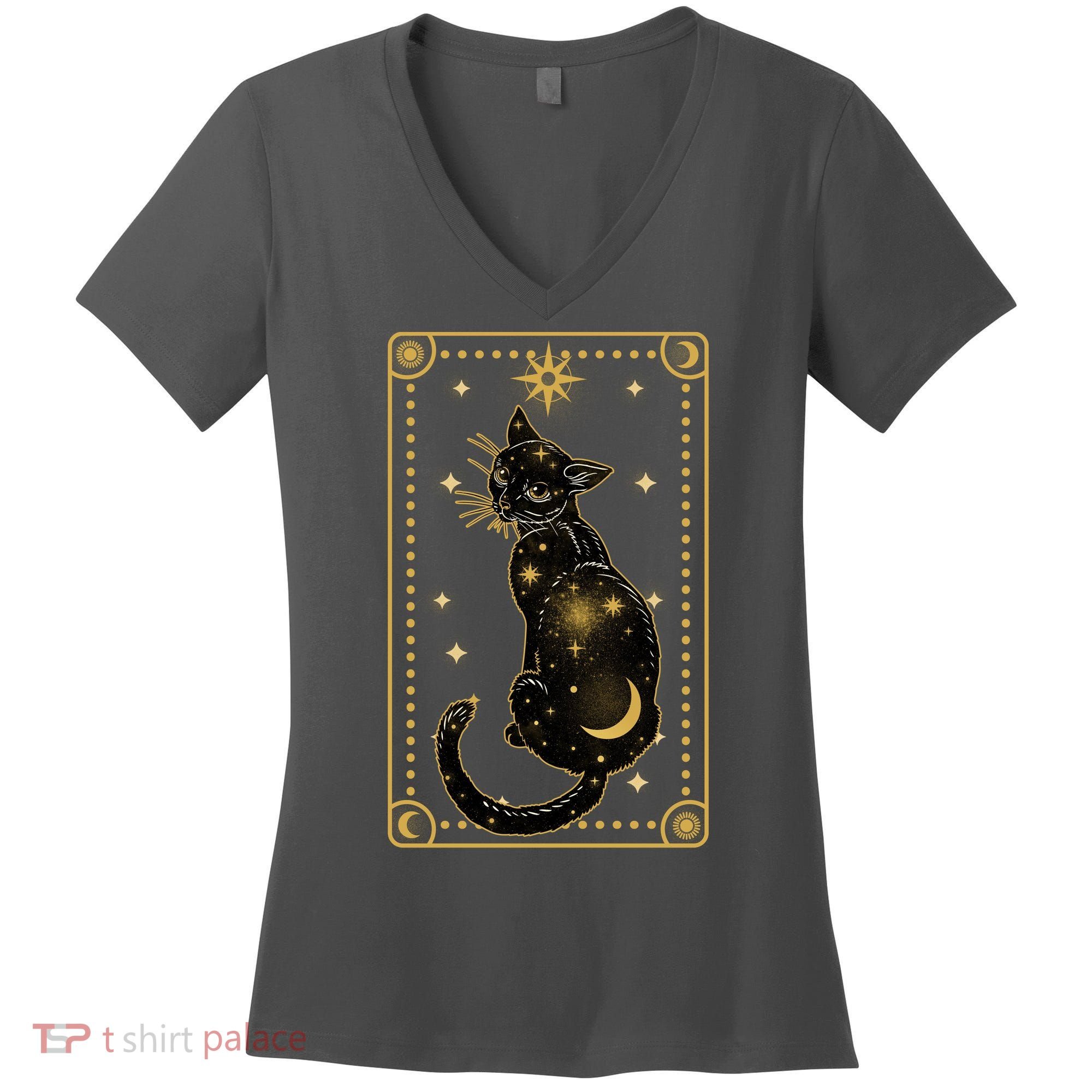 Elegant Galaxy Tarot Card Cat Women's V-Neck T-Shirt