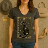 Elegant Galaxy Tarot Card Cat Women's V-Neck T-Shirt thumb 3