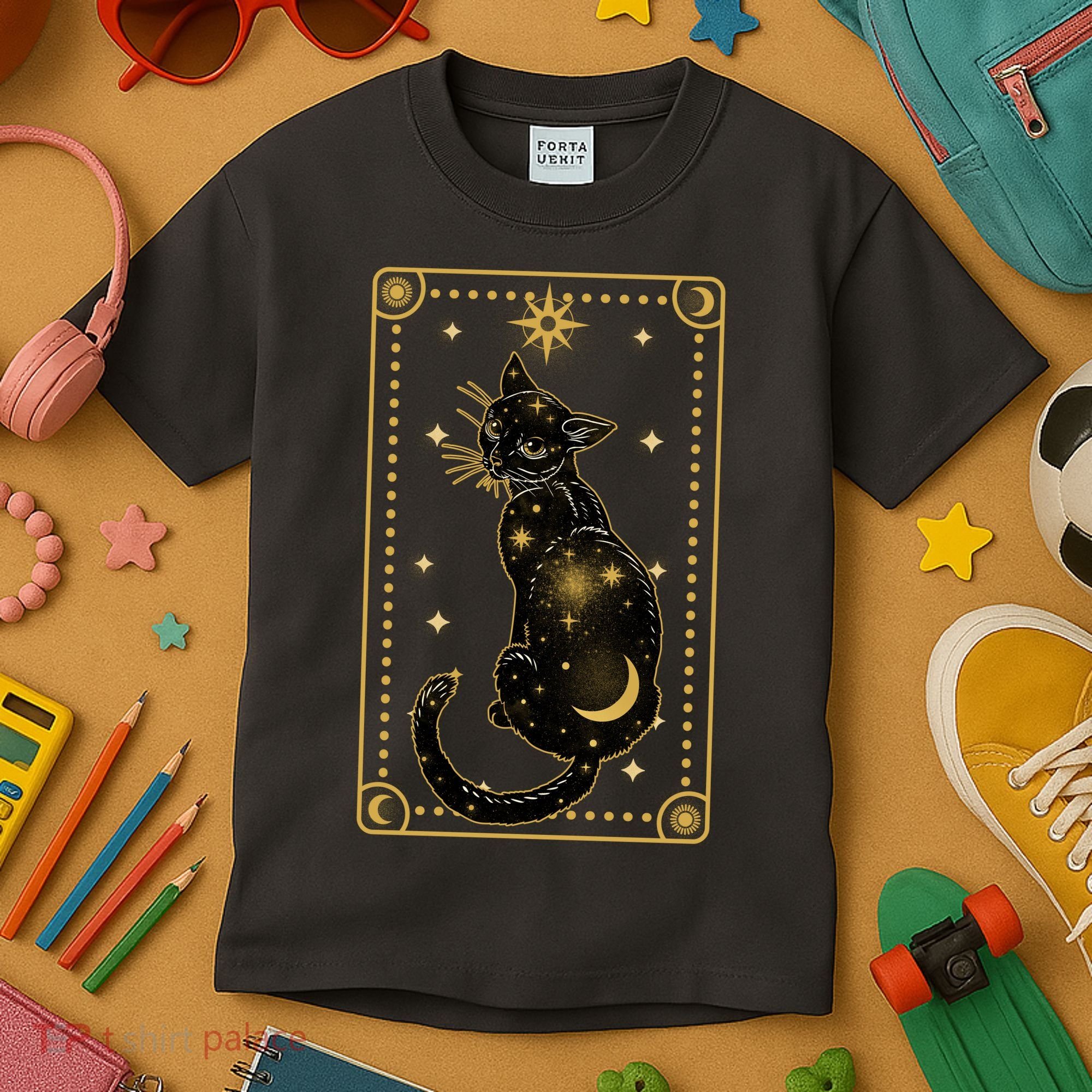 Elegant Galaxy Tarot Card Cat Kids T-Shirt