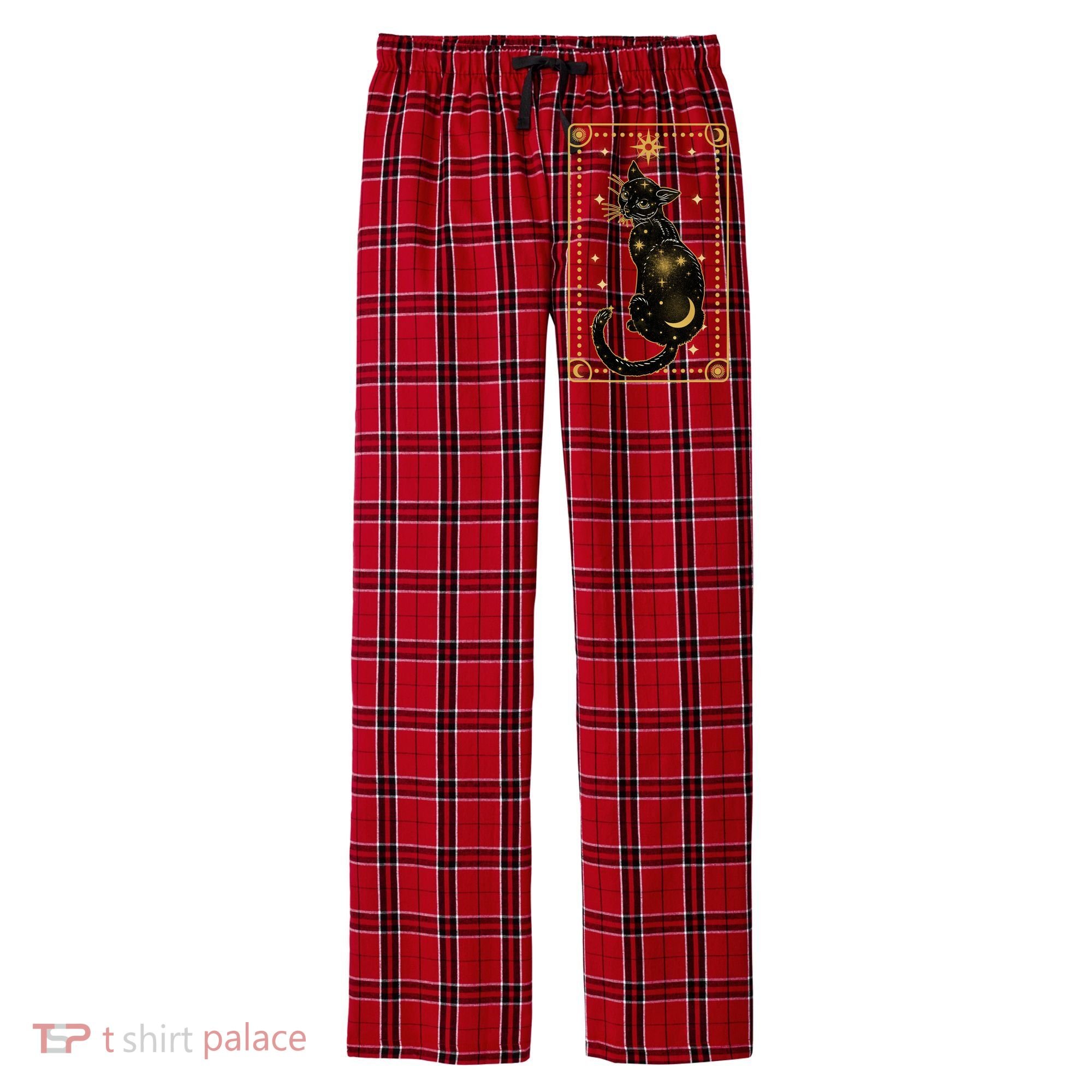 Elegant Galaxy Tarot Card Cat Men's Flannel Plaid Pajama Pants
