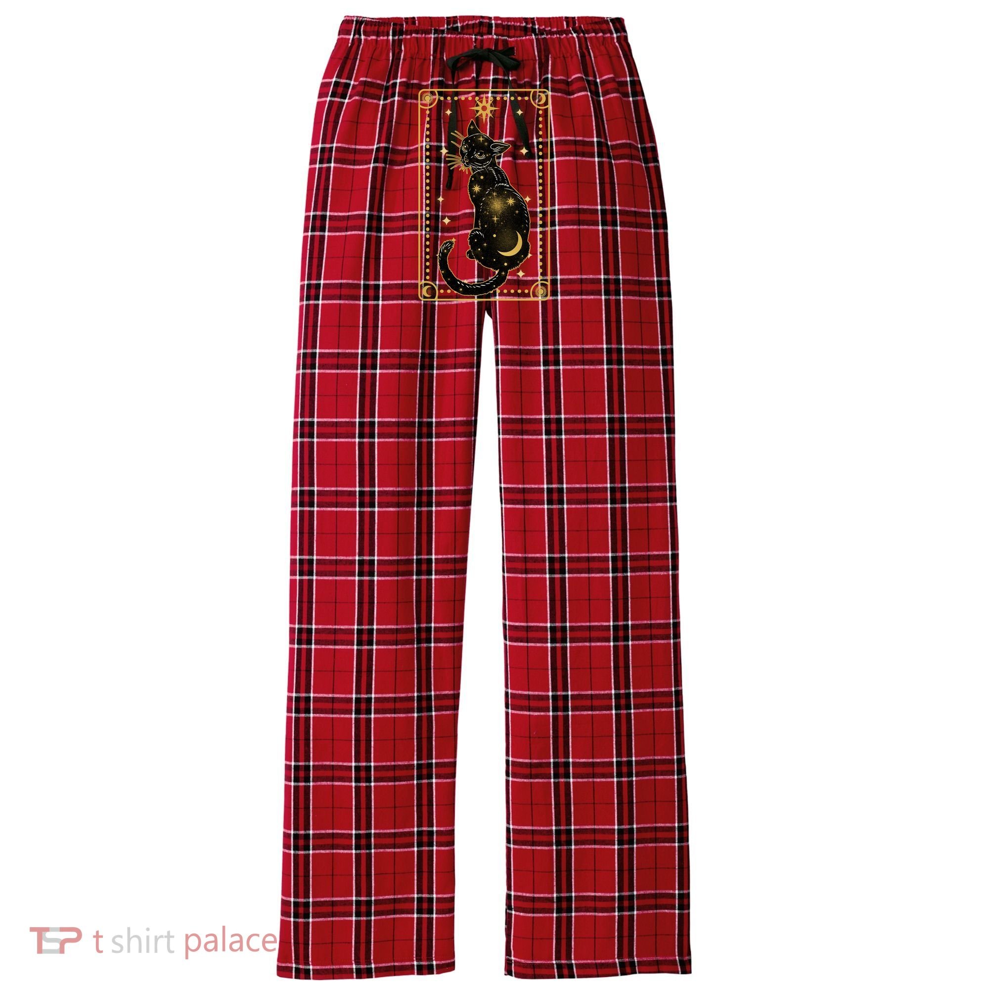Elegant Galaxy Tarot Card Cat Women's Flannel Plaid Pajama Pants