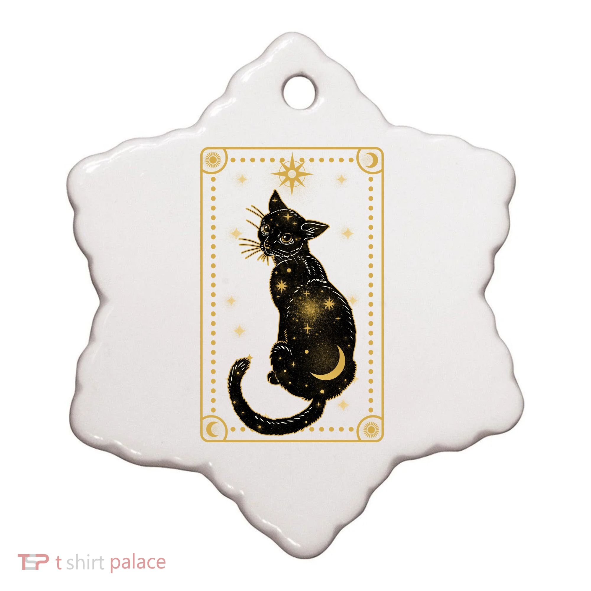 Elegant Galaxy Tarot Card Cat Ceramic Ornament