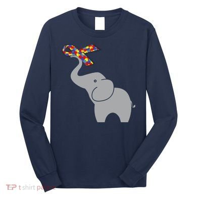 Elephant Autism Awareness Ribbon Long Sleeve Shirt