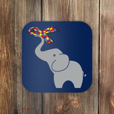 Elephant Autism Awareness Ribbon Coaster
