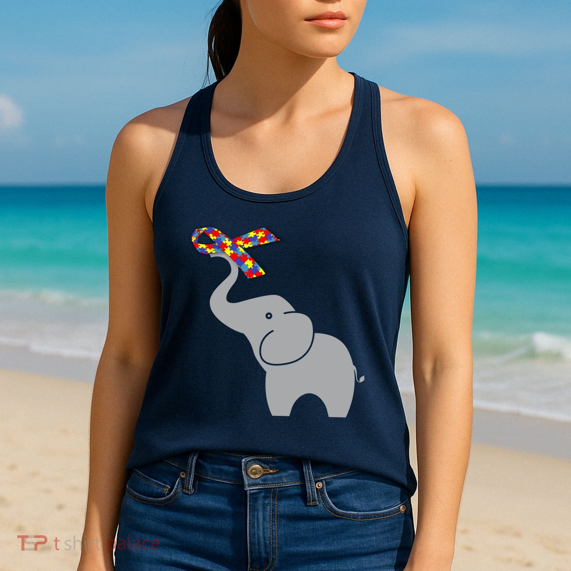 Elephant Autism Awareness Ribbon Women's Tank Top