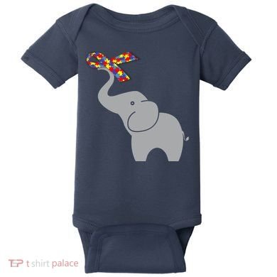 Elephant Autism Awareness Ribbon Baby Bodysuit