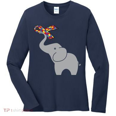 Elephant Autism Awareness Ribbon Women's Long Sleeve Shirt