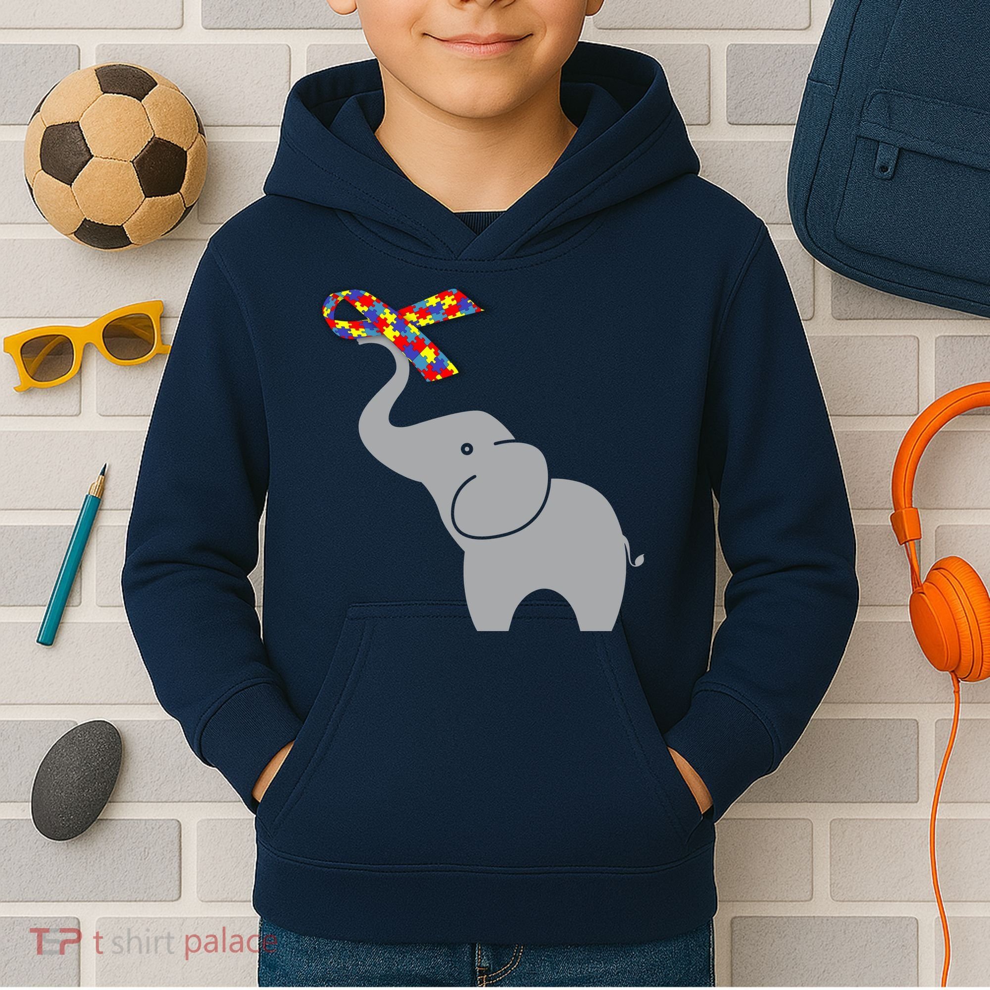 Elephant Autism Awareness Ribbon Kids Hoodie