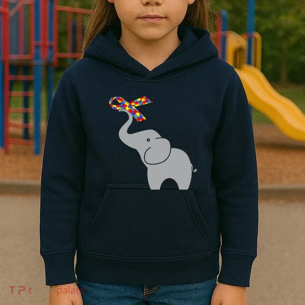 Elephant Autism Awareness Ribbon Kids Hoodie