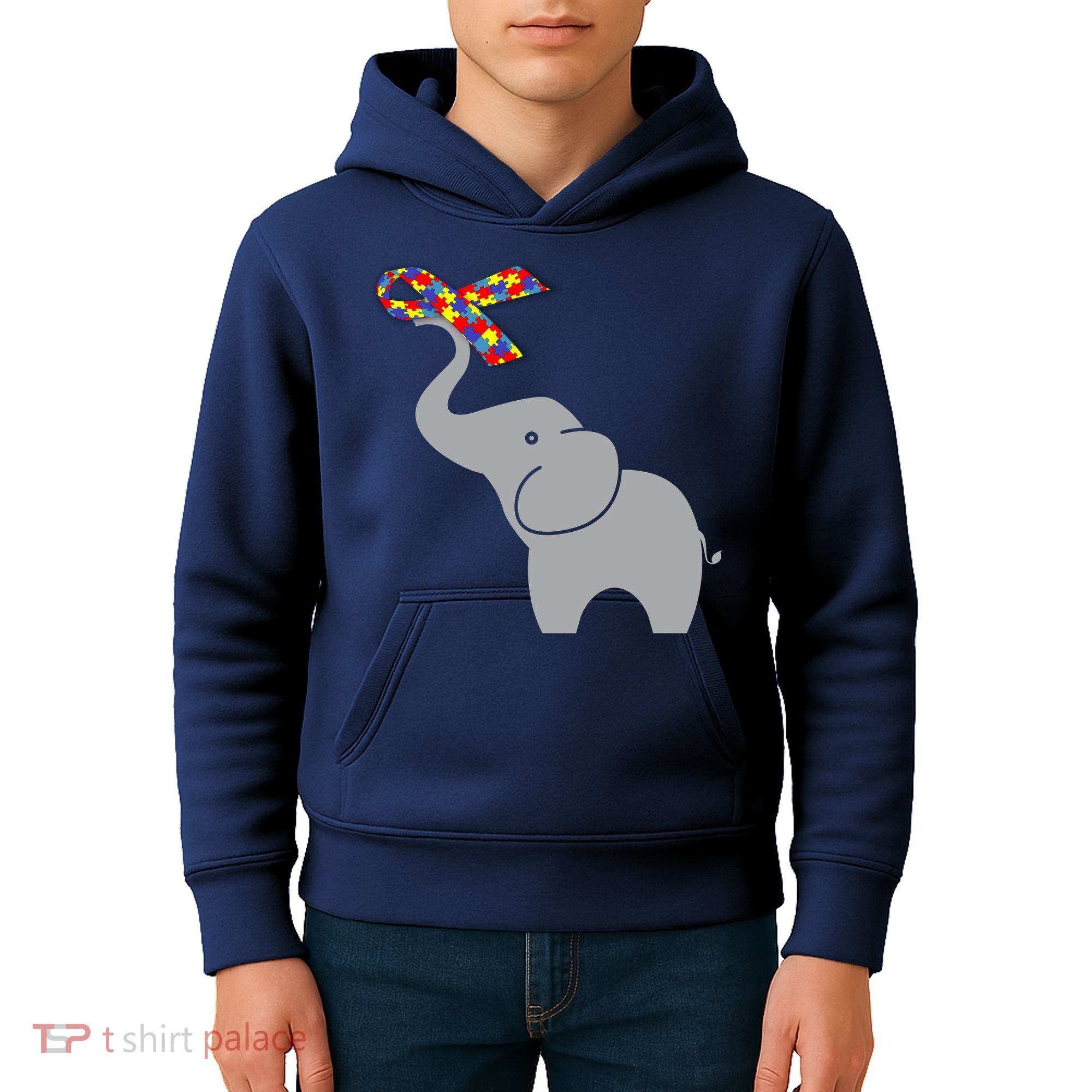 Elephant Autism Awareness Ribbon Kids Hoodie