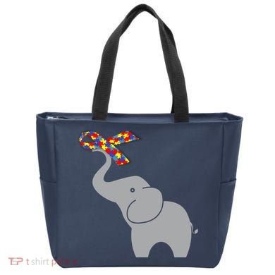Elephant Autism Awareness Ribbon Tote Bag