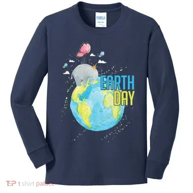 Elephant Earth Day Kids Long Sleeve Shirt