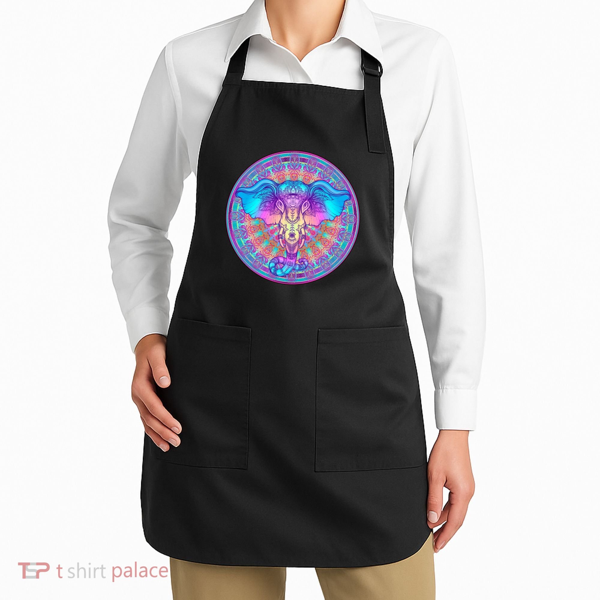 Elephant Mandala Pastel Rainbow Apron