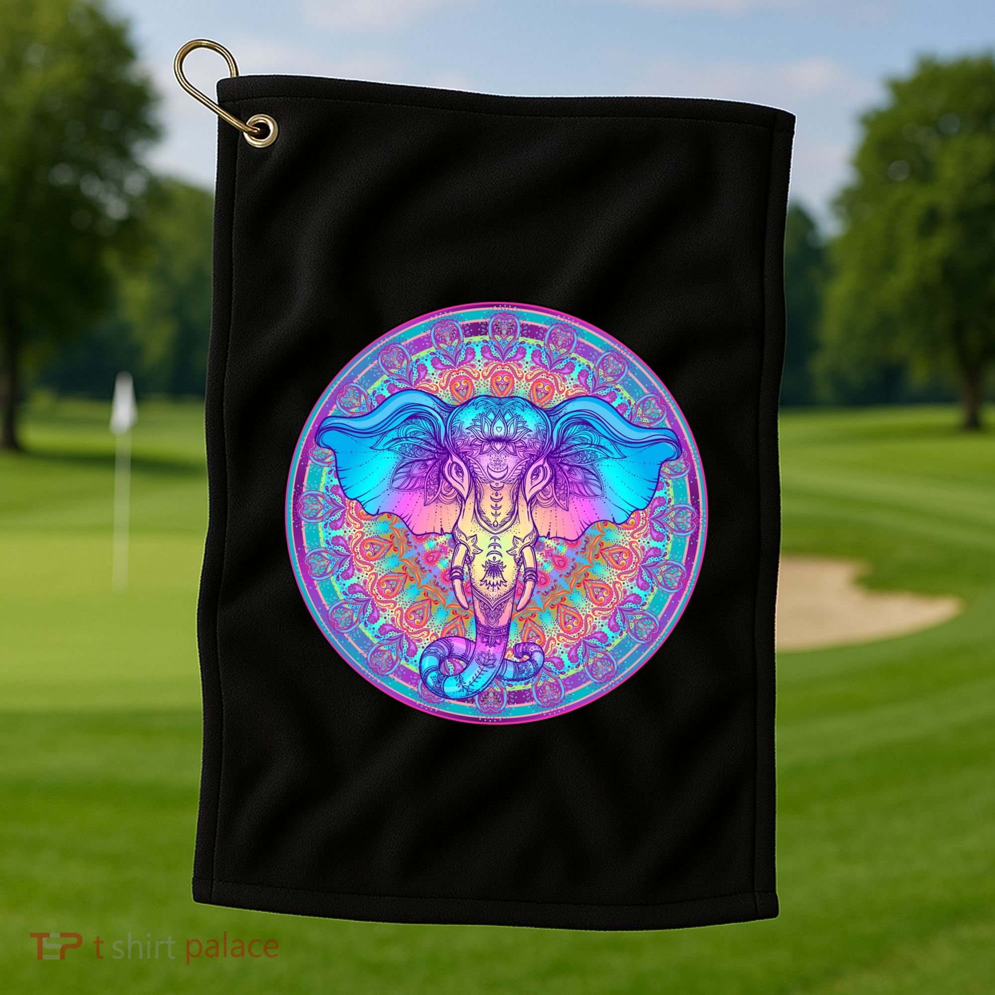 Elephant Mandala Pastel Rainbow Golf Towel