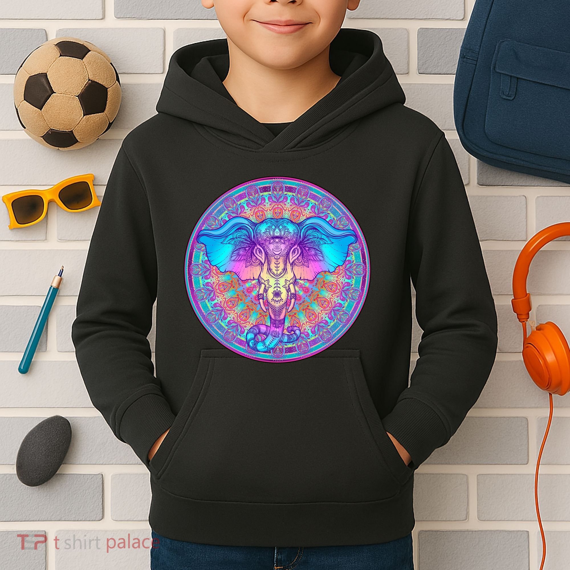 Elephant Mandala Pastel Rainbow Kids Hoodie