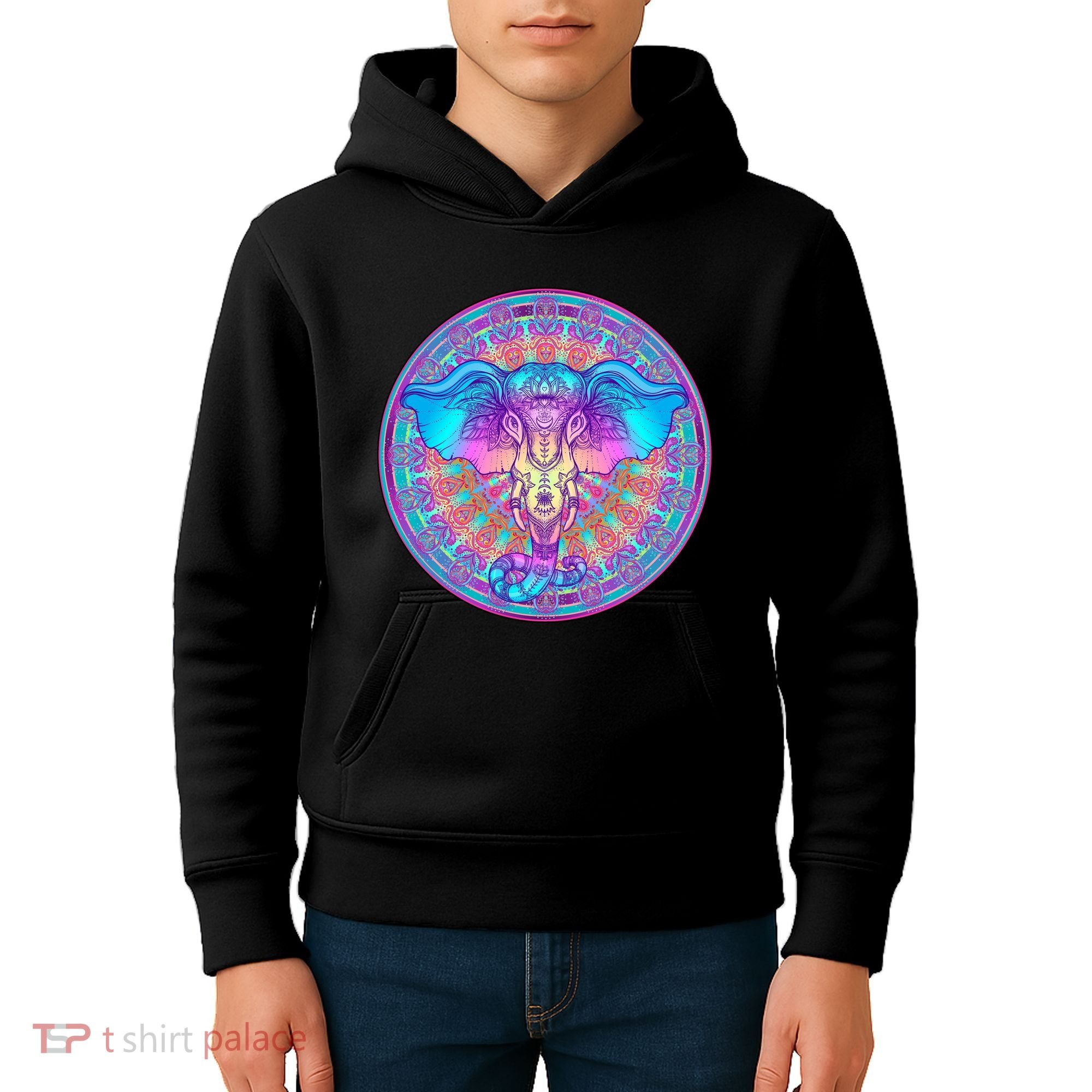 Elephant Mandala Pastel Rainbow Kids Hoodie