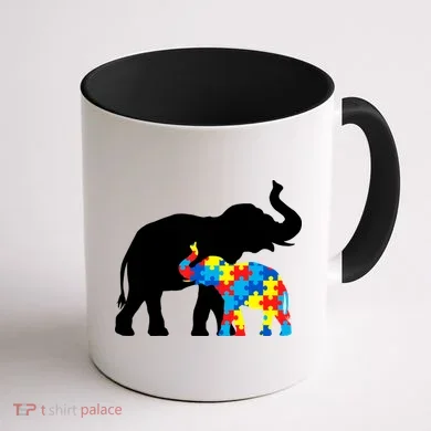 Elephant Puzzle Autism Parents Coffee Mug back
