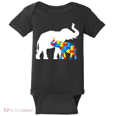 Elephant Puzzle Autism Parents Baby Bodysuit