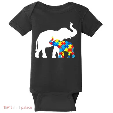 Elephant Puzzle Autism Parents Baby Bodysuit