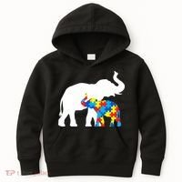 Elephant Puzzle Autism Parents Kids Hoodie thumb 0