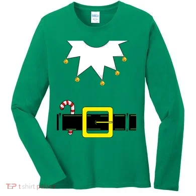 Elf Costume With Candy Cane Women's Long Sleeve Shirt