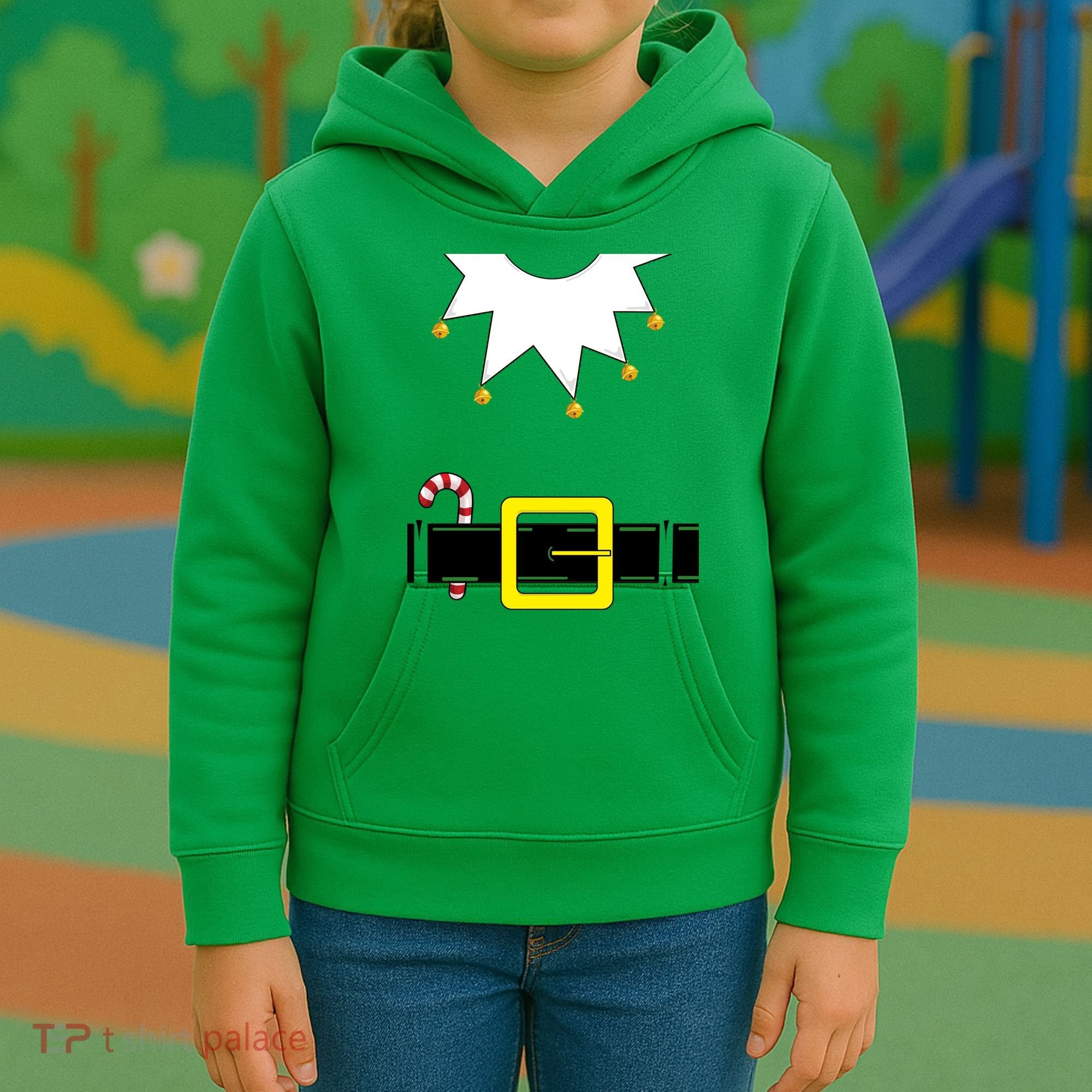 Elf Costume With Candy Cane Kids Hoodie