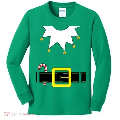 Elf Costume With Candy Cane Kids Long Sleeve Shirt