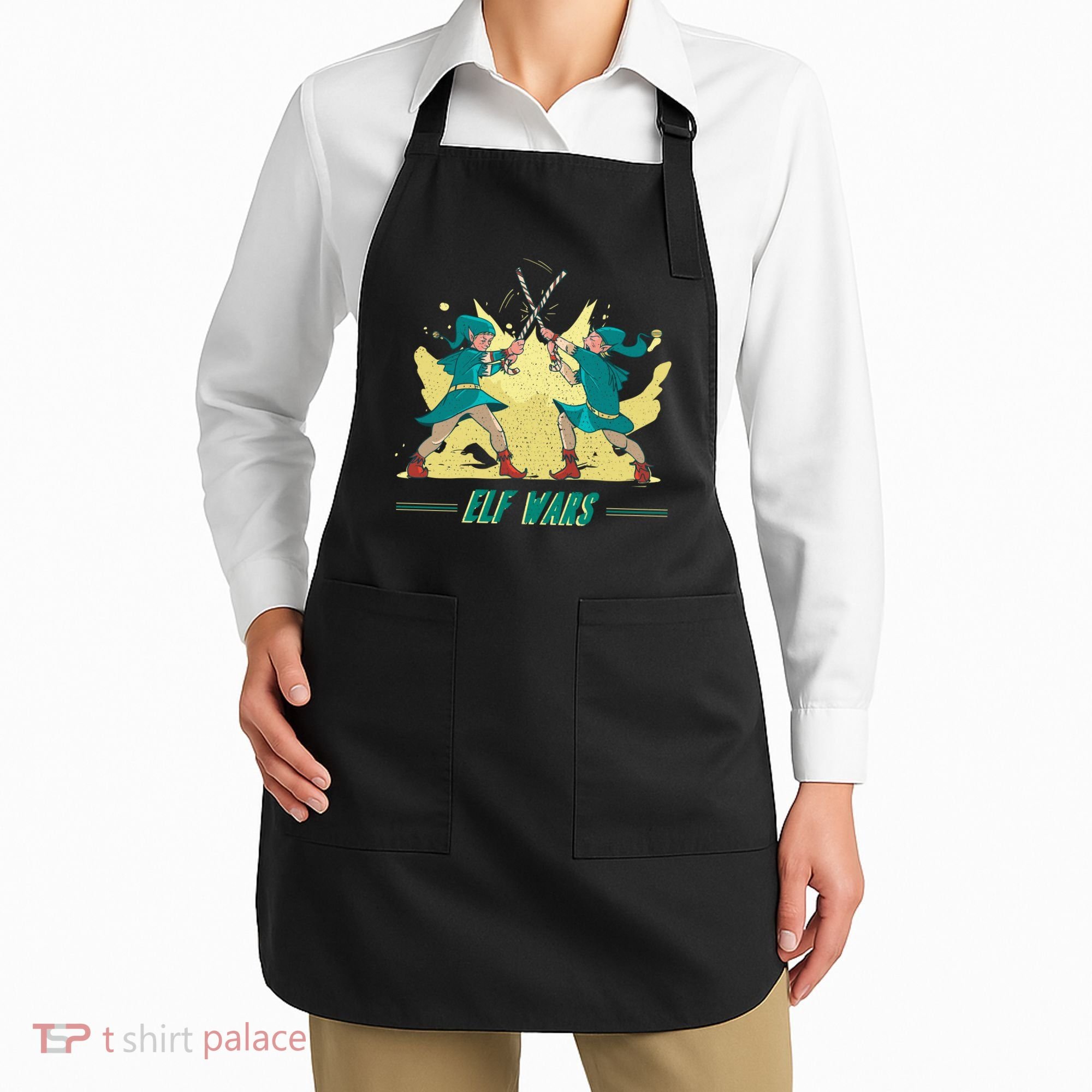 Elf Wars Funny Christmas Apron