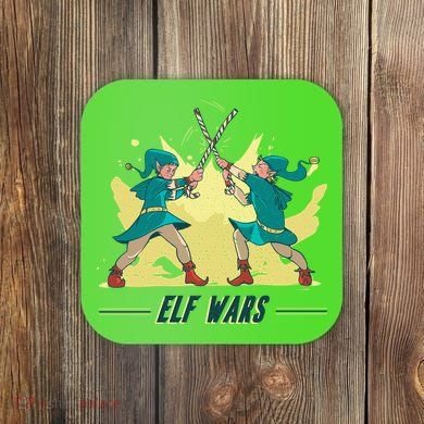 Elf Wars Funny Christmas Coaster