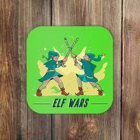 Elf Wars Funny Christmas Coaster thumb 0