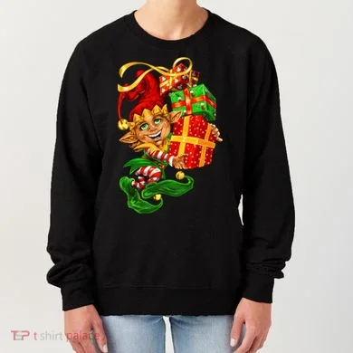 Elf With Stack Of Gifts Women's Sweatshirt