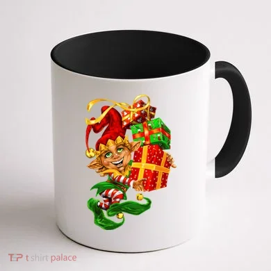 Elf With Stack Of Gifts Coffee Mug back