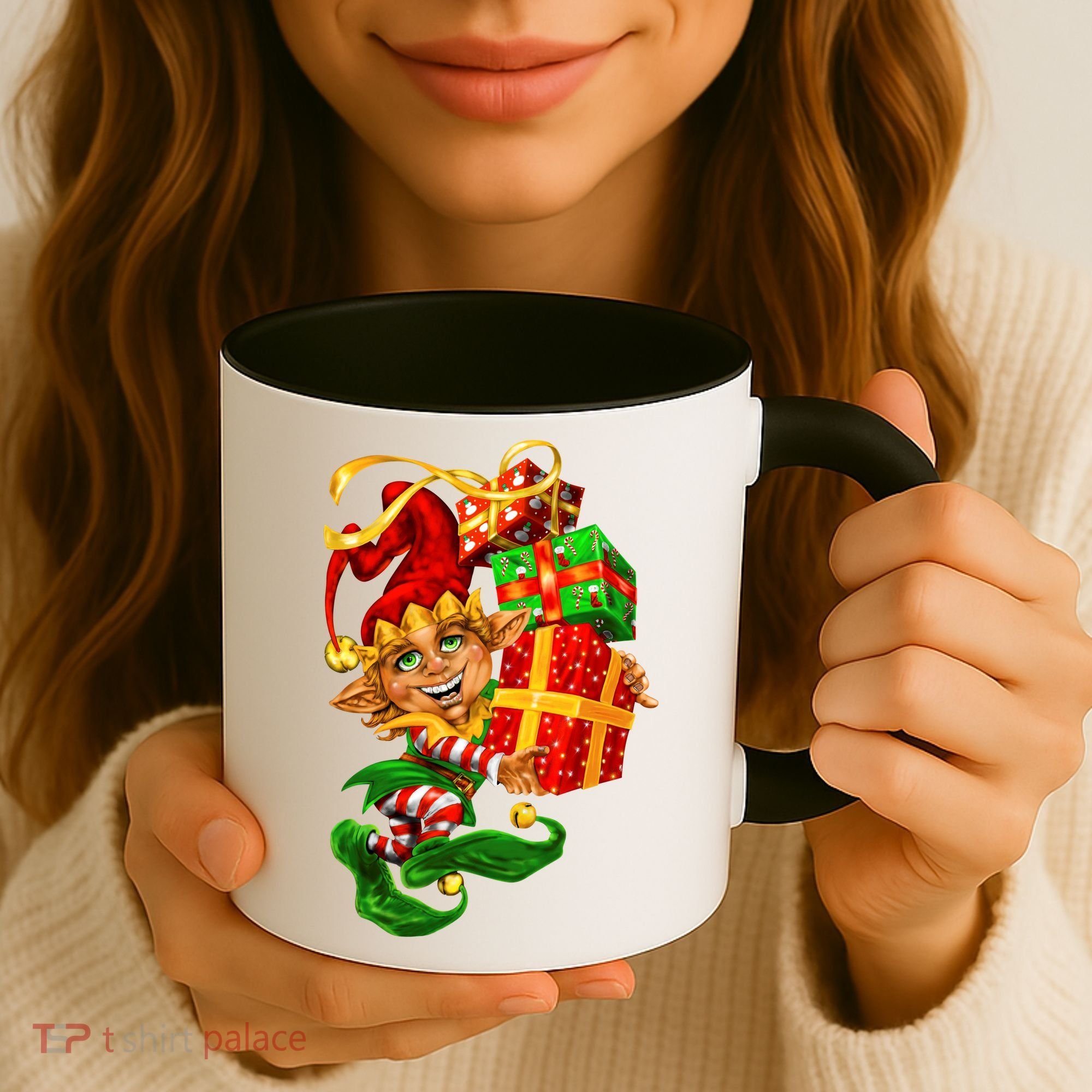 Elf With Stack Of Gifts Coffee Mug