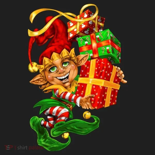 Elf With Stack Of Gifts Golf Towel
