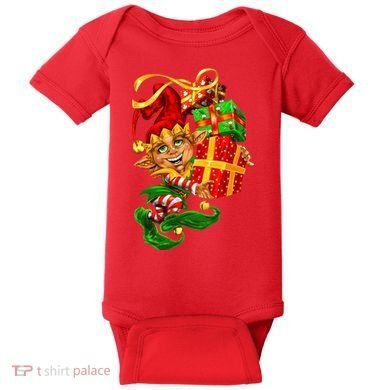 Elf With Stack Of Gifts Baby Bodysuit