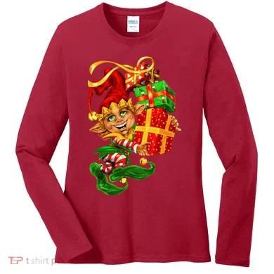 Elf With Stack Of Gifts Women's Long Sleeve Shirt