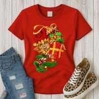 Elf With Stack Of Gifts Women's T-Shirt thumb 3