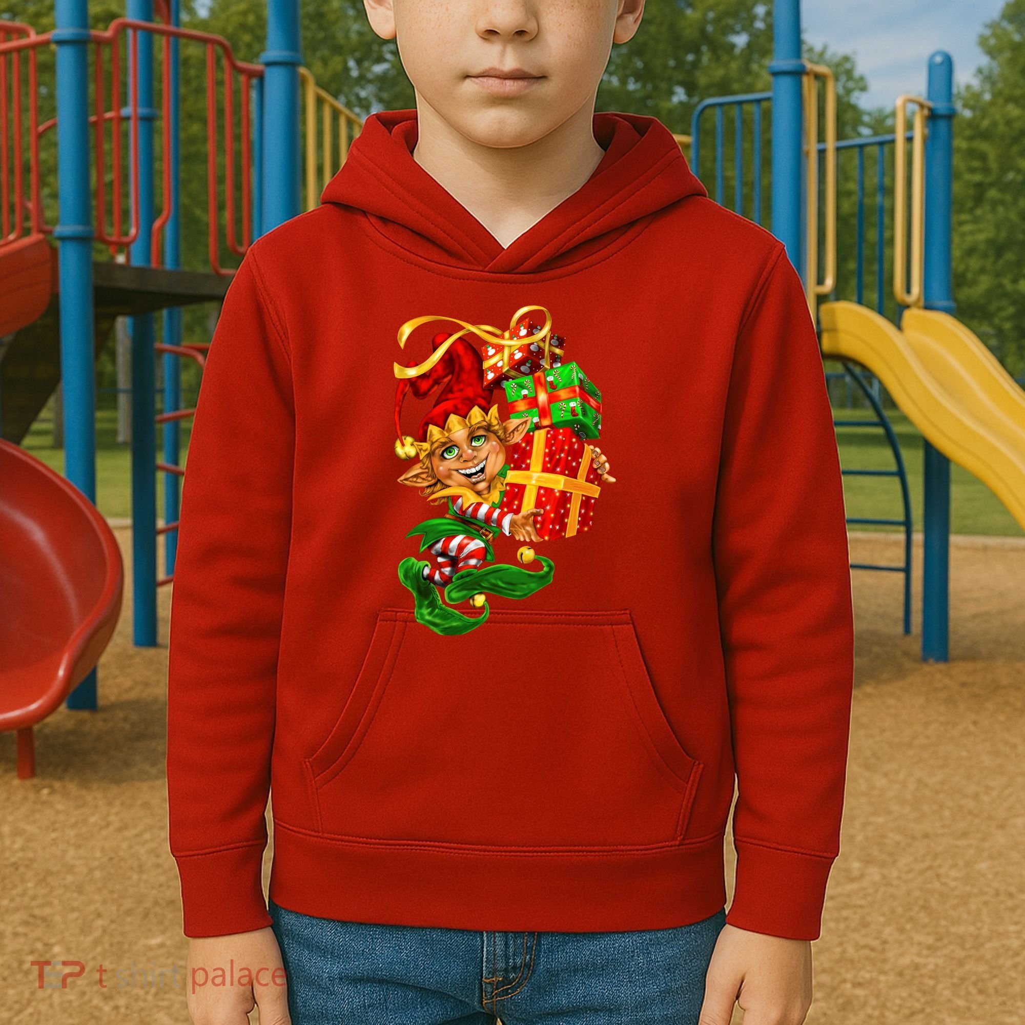 Elf With Stack Of Gifts Kids Hoodie