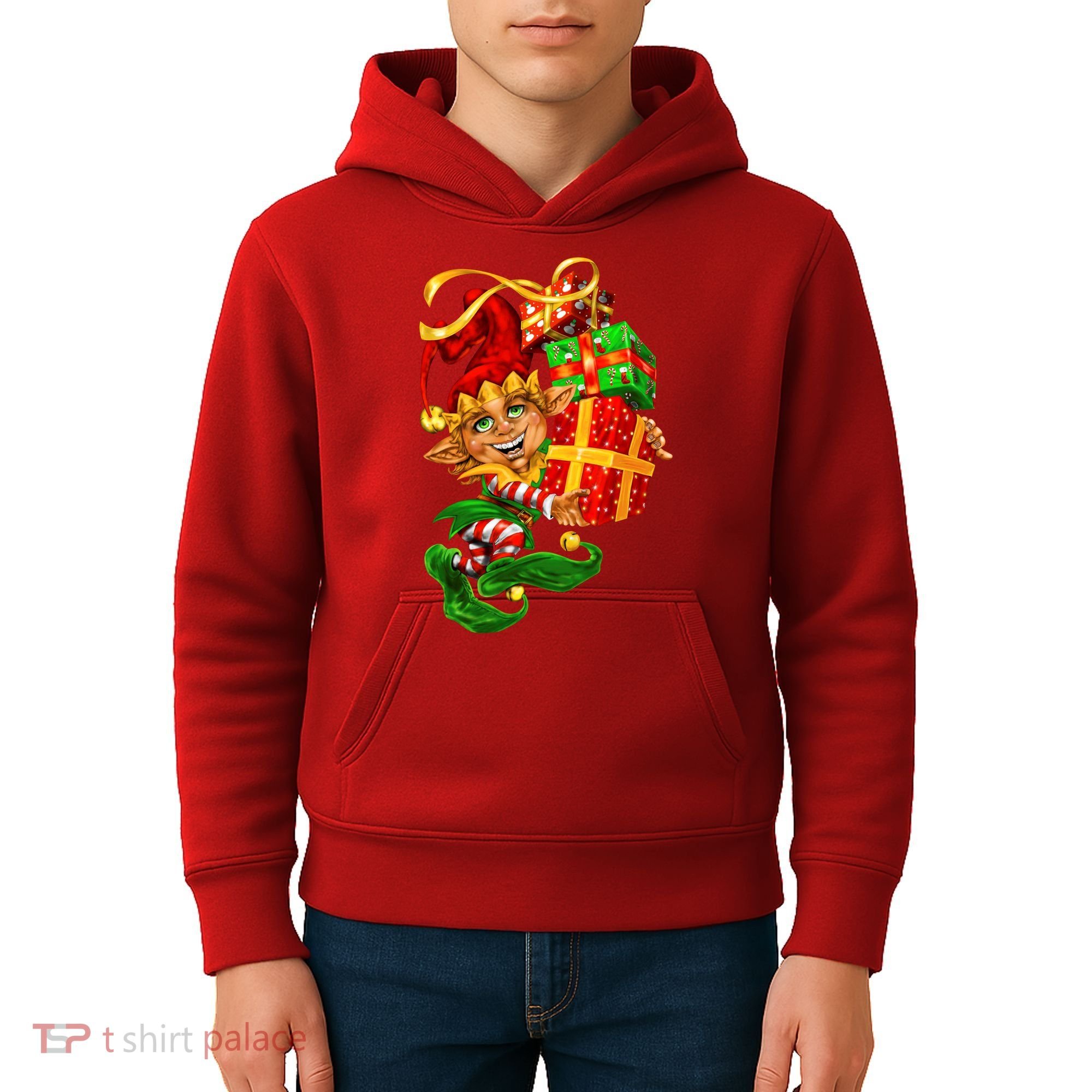 Elf With Stack Of Gifts Kids Hoodie