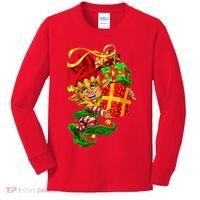 Elf With Stack Of Gifts Kids Long Sleeve Shirt thumb 0