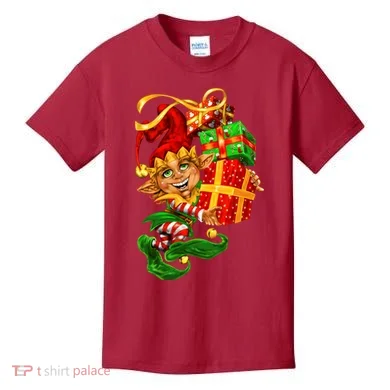 Elf With Stack Of Gifts Kids T-Shirt