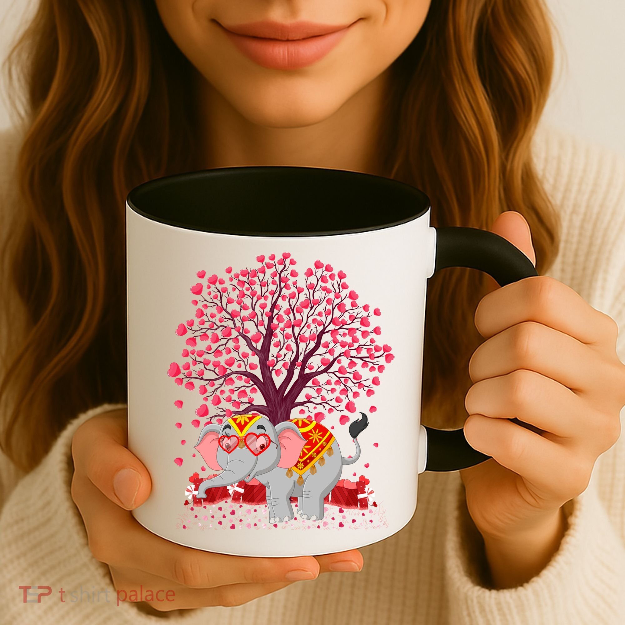 Elephant Lover Heart Tree Indian Elephant Valentine's Day Gift Coffee Mug