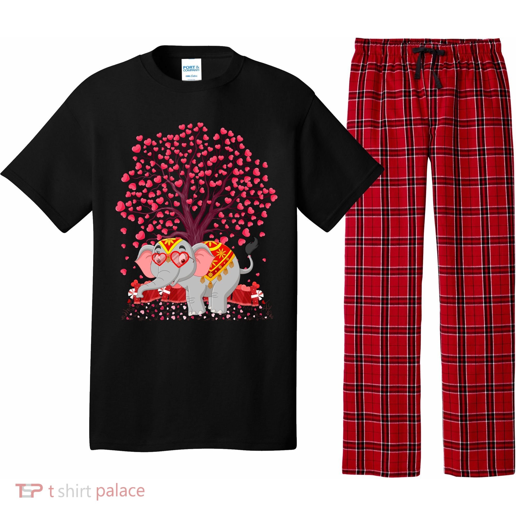 Elephant Lover Heart Tree Indian Elephant Valentine's Day Gift Pajama Set