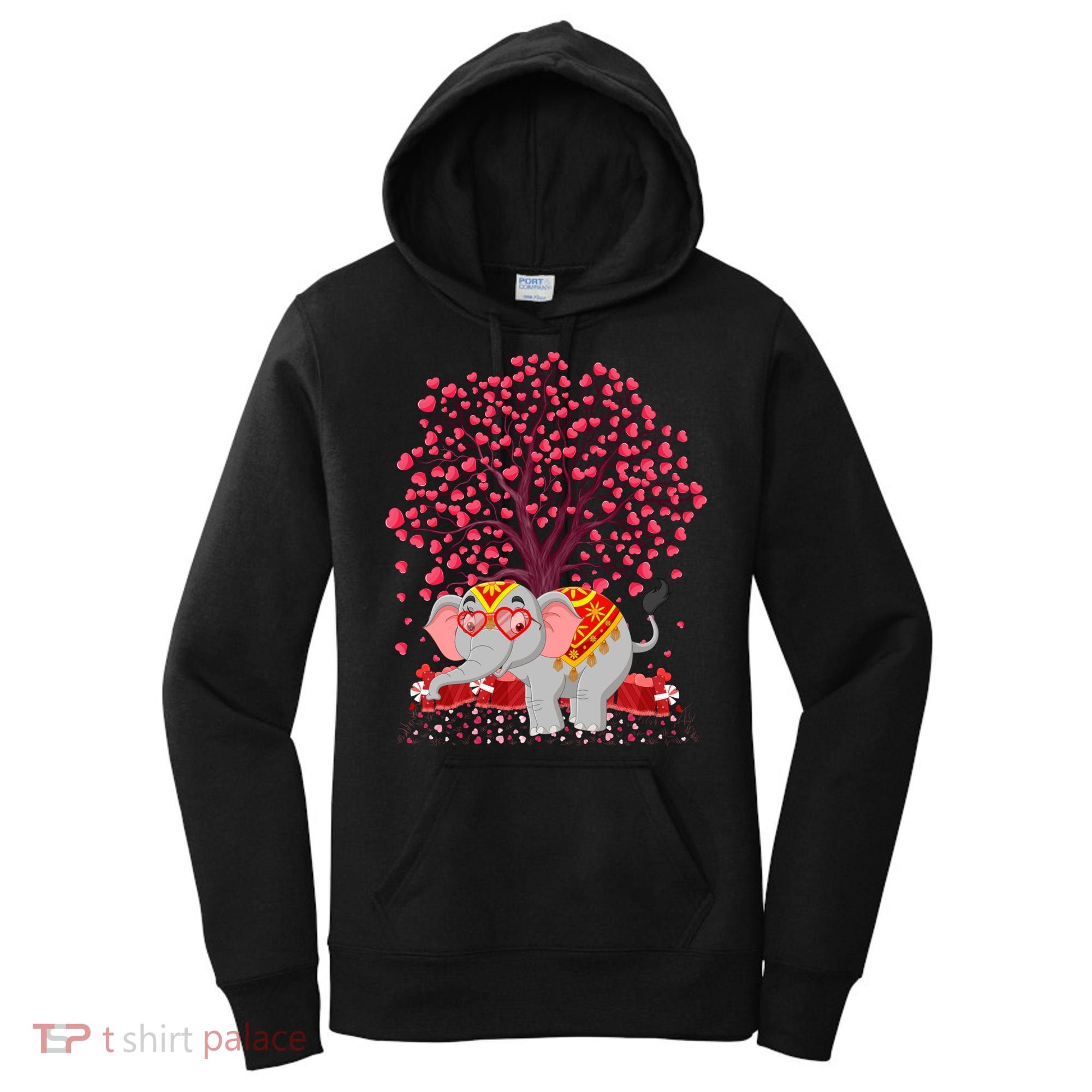 Elephant Lover Heart Tree Indian Elephant Valentine's Day Gift Women's Hoodie