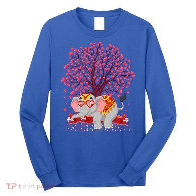 Elephant Lover Heart Tree Indian Elephant Valentine's Day Gift Long Sleeve Shirt
