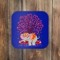 Elephant Lover Heart Tree Indian Elephant Valentine's Day Gift Coaster thumb 0