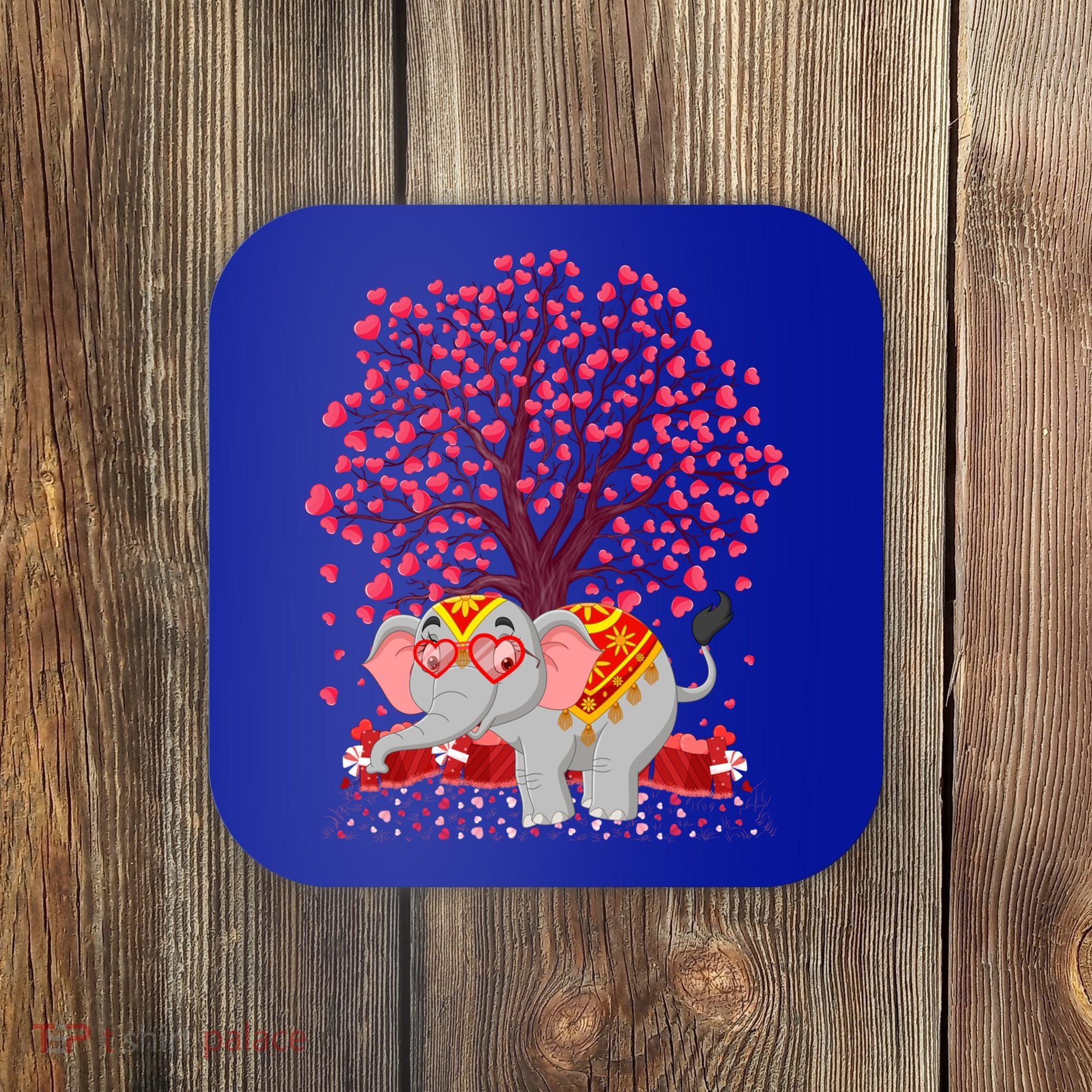 Elephant Lover Heart Tree Indian Elephant Valentine's Day Gift Coaster